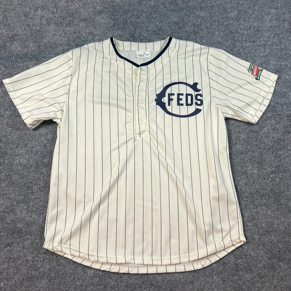 Match Up Promotions FEDS Baseball Jersey XL Men Beige Stripe Wrigley Field 100th
